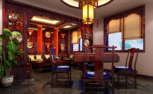 红旗古典中式风格茶楼包间设计装修效果图