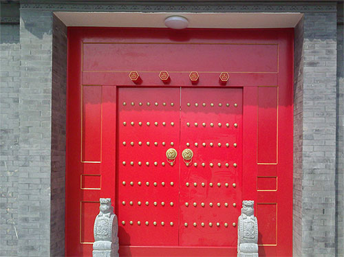 红旗中国传统四合院系列朱红色中式木制大门木作