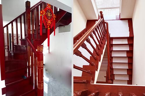 红旗自建别墅中式实木楼梯全屋定制设计效果图